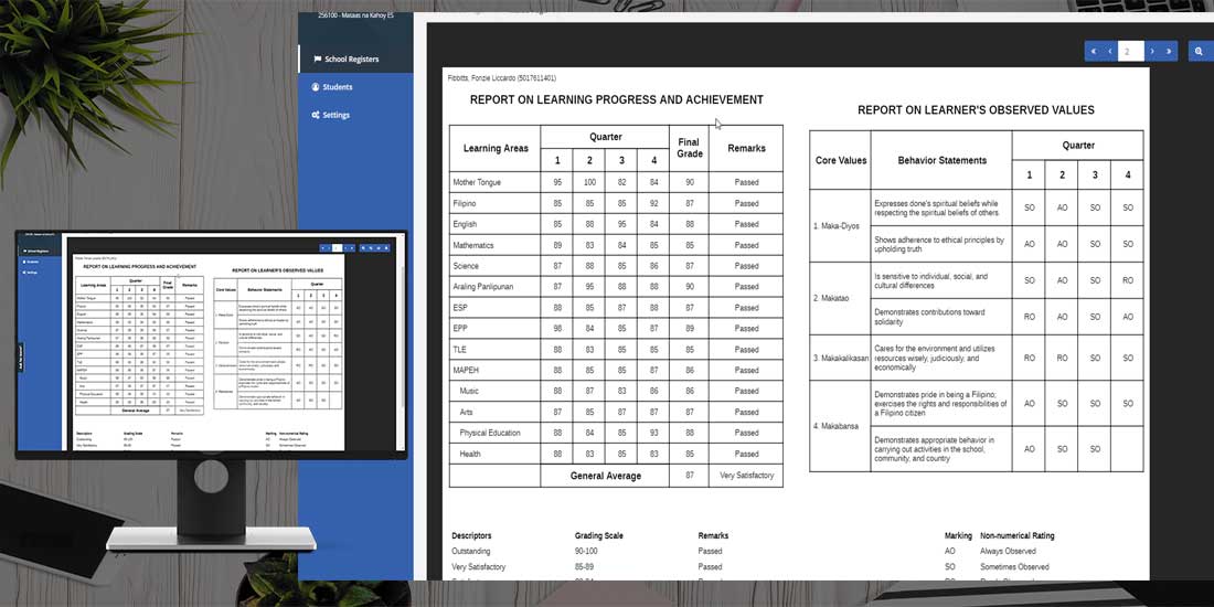 Once you have completed your class record entry, your SF9 report is ready too